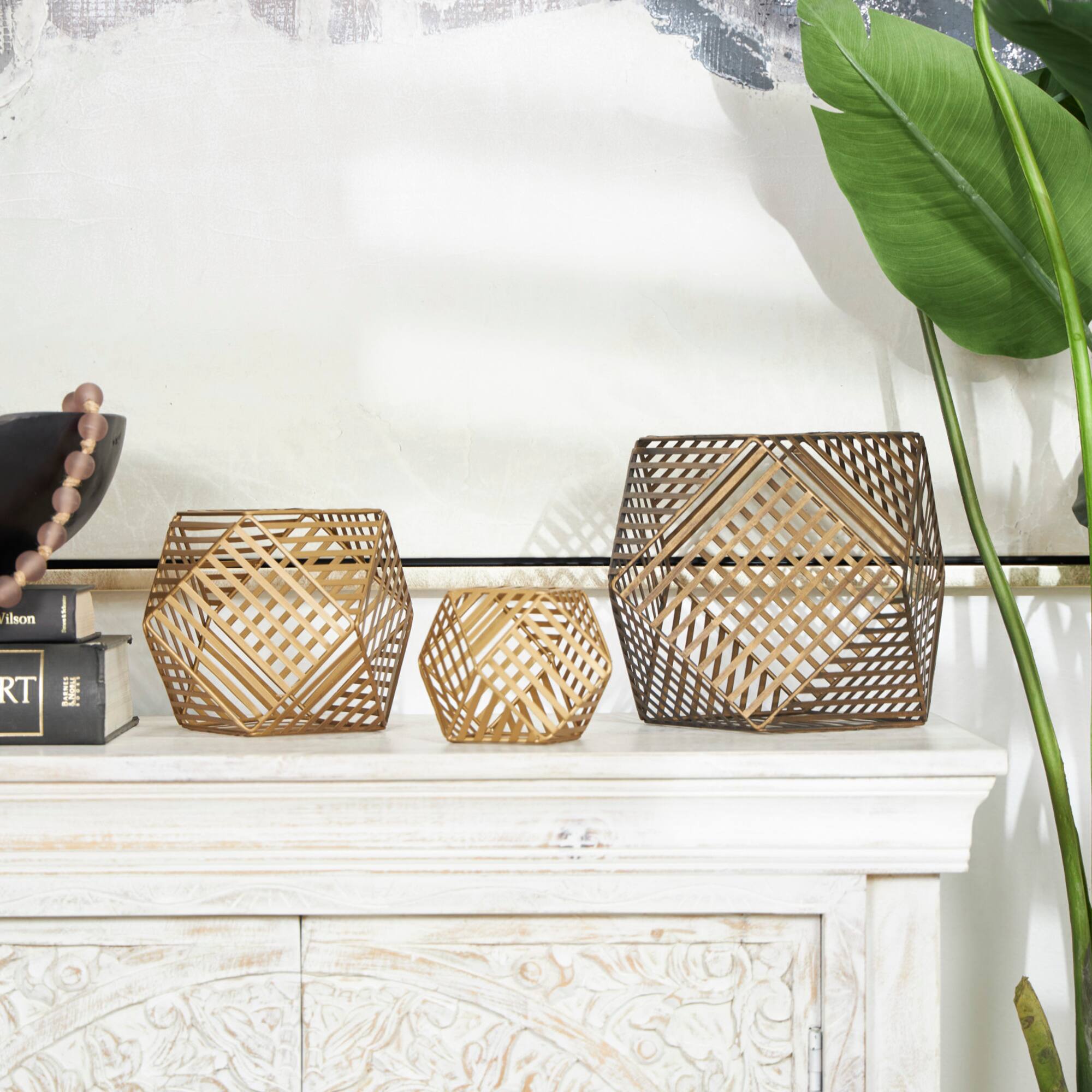 Gold Metal Geometric Sculpture Set, 3ct.